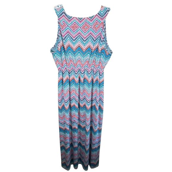 Three Seasons Maternity Colorful Zig Zag Sleeveless Stretchy V-Neck Maxi Dress L - Picture 2 of 6